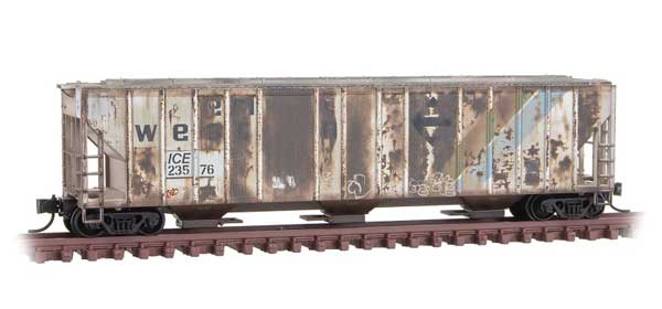 Evans 100-Ton 3-Bay Covered Hopper - Ready to Run -- Iowa, Chicago & Eastern 23576 (Weathered Ex-Erie Western, gray, blue, green)-1