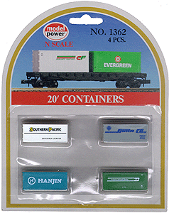 20' Containers Assortment pkg(4) -- 1 Each: Santa Fe, Burlington Northern, Hanjin & Southern Pacific