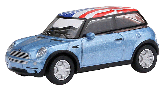 Diecast Automobiles - Mini Cooper -- Blue w/Red, White & Blue Roof (United States Flag)