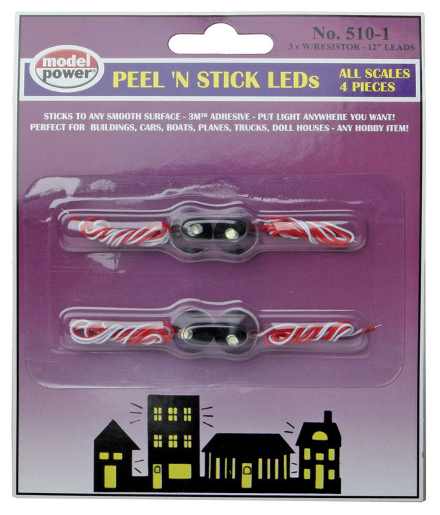 Peel 'N' Stick LED Lights w/Resistors -- pkg(4)
