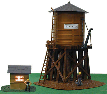 Silverton Water Tank & Shed - Assembled -- Tank: 3-1/2 x 4"  9 x 10.4cm;  Shed: 1-3/4 x 2"  4.5 x 5.4cm