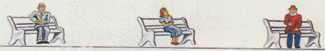 Painted Figure Set -- 3 Sitting People w/3 Benches