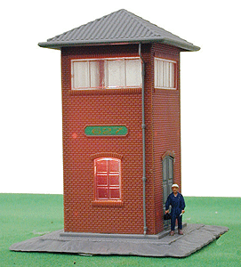 Built-Up Buildings - Lighted w/2 Figures -- Trackside Yard Tower - 3-1/10 x 3-1/10"  7.9 x 7.9cm