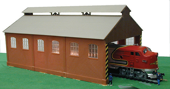 Built-Up Buildings -- Locomotive Maintenance Shed with Locomotive - 6 x 9-1/2"  15.2 x 24.1cm