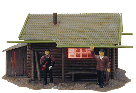 Built-Up Buildings - Lighted w/2 Figures -- Fisherman's Cabin