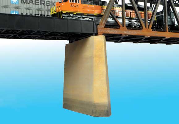 Double Track Bridge Pier with Cut Water Edge -- Unpainted Cast Gypsum/Plaster 3 x 9/16 x 3-3/4" 7.6 x 1.4 x 9.5cm