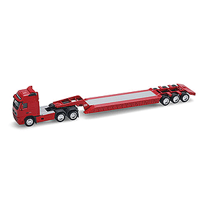 European Tractor/Trailer -  Volvo FH16 Cabover w/3-Axle Lowboy Trailer -- Fire Red; No Load