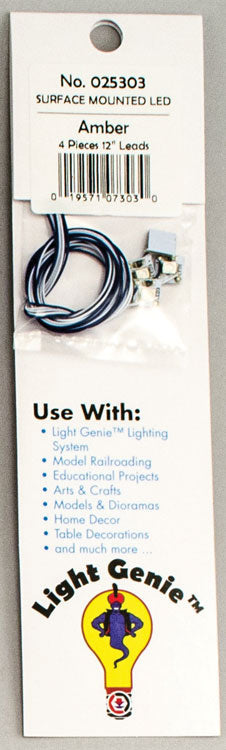 LED w/10"  25.4cm Wire Leads 4-Pack - Light Genie(TM) -- Yellow/Amber