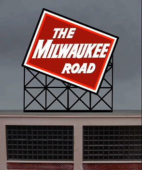 Milwaukee Road Animated Neon Billboard -- 2-7/64 x 2-1/4"  5.4 x 5.7cm