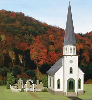 St. Mary's Church -- 1-3/16 x 2-5/8 x 4-3/16"  2.9 x 6.5 x 10.4cm; w/Cemetery, Headstones & Fenc-2