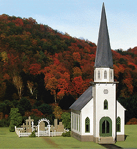 St. Mary's Church -- 1-3/16 x 2-5/8 x 4-3/16"  2.9 x 6.5 x 10.4cm; w/Cemetery, Headstones & Fenc-1