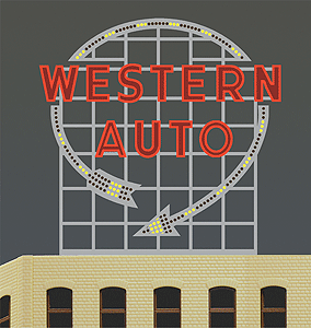 Western Auto Animated Neon Billboard -- 4-1/8 x 4-1/8"  10.5 x 10.5cm