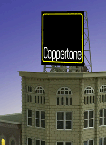 Coppertone Animated Rooftop Billboard -- Small for N & Z Scales Lattice Support Size: 1 x 1-3/8"  2.5 x 3.4cm