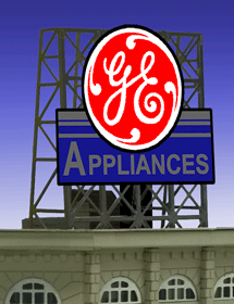 GE Appliances Animated Rooftop Billboard -- Small for N & Z Scales Lattice Support Size: 1 x 1-3/8"  2.5 x 3.4cm