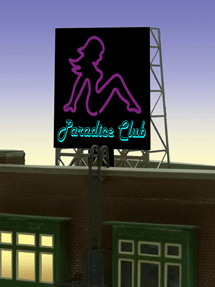 Paradice Club Animated Rooftop Billboard -- Small for N & Z Scales Lattice Support Size: 1 x 1-3/8"  2.5 x 3.4cm