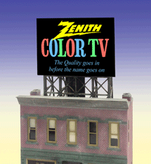 Zenith Animated Rooftop Billboard -- Small for N & Z Scales Lattice Support Size: 1 x 1-3/8"  2.5 x 3.4cm