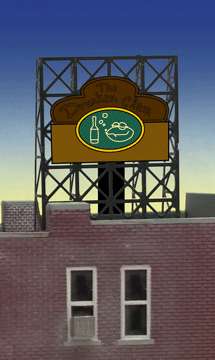 Drunken Clam Animated Rooftop Billboard -- Small for N & Z Scales Lattice Support Size: 1 x 1-3/8"  2.5 x 3.4cm