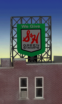 S&H Green Stamps Animated Rooftop Billboard -- Small for N & Z Scales Lattice Support Size: 1 x 1-3/8"  2.5 x 3.4cm