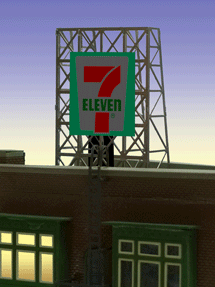 7 Eleven Animated Rooftop Billboard -- Small for N & Z Scales Lattice Support Size: 1 x 1-3/8"  2.5 x 3.4cm