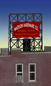 Madison Hardware Animated Rooftop Billboard -- Small for N & Z Scales Lattice Support Size: 1 x 1-3/8"  2.5 x 3.4cm