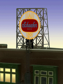 Schaefer Beer Animated Rooftop Billboard -- Small for N & Z Scales Lattice Support Size: 1 x 1-3/8"  2.5 x 3.4cm