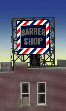Barber Shop Animated Rooftop Billboard -- Small for N & Z Scales Lattice Support Size: 1 x 1-3/8"  2.5 x 3.4cm