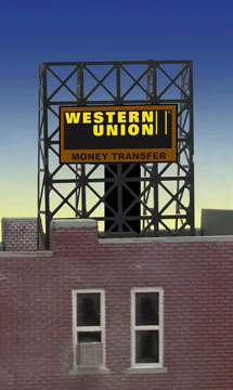 Western Union Animated Rooftop Billboard -- Small for N & Z Scales Lattice Support Size: 1 x 1-3/8"  2.5 x 3.4cm