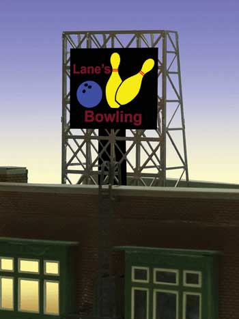 Bowling Rooftop Billboard - Light Works USA -- Small for N&Z Scales 7/8 x 1/2"  2.1 x 1.3cm-2