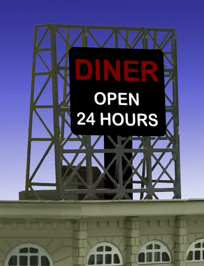 Diner Flashing Neon Rooftop Billboard - Light Works USA -- Small for N&Z Scales 7/8 x 5/8"  2.3 x 1.6cm