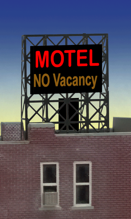 Motel Flashing Neon Rooftop Billboard - Light Works USA -- Small for N&Z Scales 7/8 x 5/8"  2.3 x 1.6cm