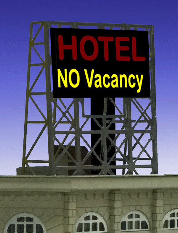 Hotel Flashing Neon Rooftop Billboard - Light Works USA -- Small for N&Z Scales 7/8 x 5/8"  2.3 x 1.5cm