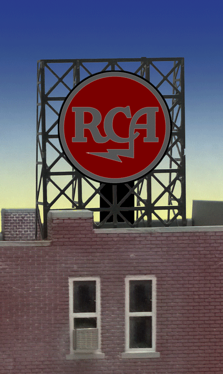 RCA Flashing Neon Rooftop Billboard - Light Works USA -- Small for N&Z Scales 7/8"  2.3cm Diameter-1