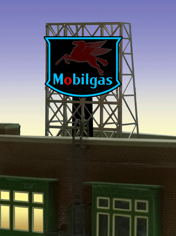Mobil Animated Rooftop Billboard - Light Works USA(TM) -- Small for N & Z Scales Lattice Support Size: 1 x 1-3/8"  2.5 x 3.4cm