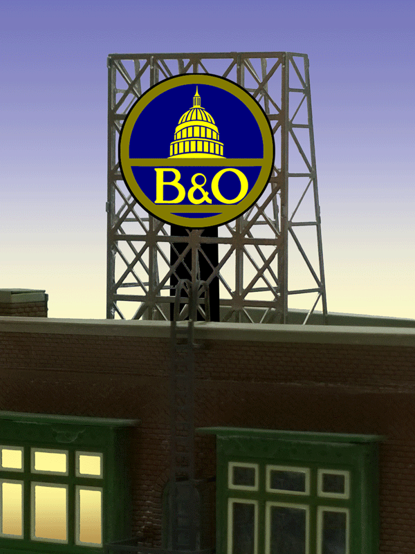 Baltimore & Ohio Animated Neon Rooftop Billboard -- Small for N & Z Scales