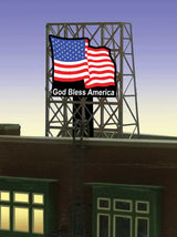 U.S. Flag Animated Rooftop Neon Billboard -- Small for N & Z Scales Lattice Support Size: 1 x 1-3/8"  2.5 x 3.4cm-2