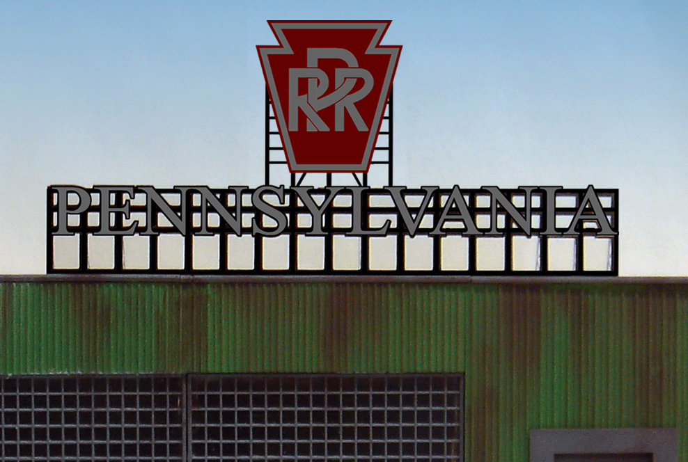 Pennsylvania Railroad Animated Neon Rooftop Billboard -- Large for HO & O Scales 3-3/16 x 1-1/2"  8.1 x 3.8cm