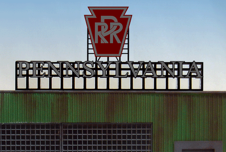 Pennsylvania Railroad Animated Neon Rooftop Billboard -- Large for HO & O Scales 3-3/16 x 1-1/2"  8.1 x 3.8cm