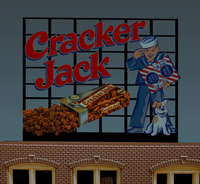 Cracker Jack Animated Neon Billboard - Light Works USA(TM) -- Small for N/HO Scales 2-5/16 x 1-5/8"  5.8 x 4.6cm