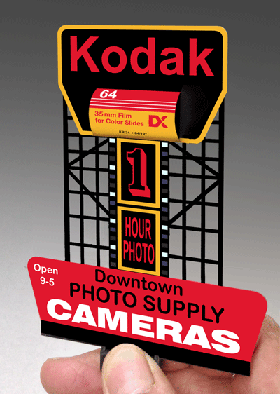 Kodak Animated Neon Rooftop Billboard - Light Works USA(TM) -- Small for HO & N Scales 2-1/4 x 1-11/16" 5.7 x 4.3cm