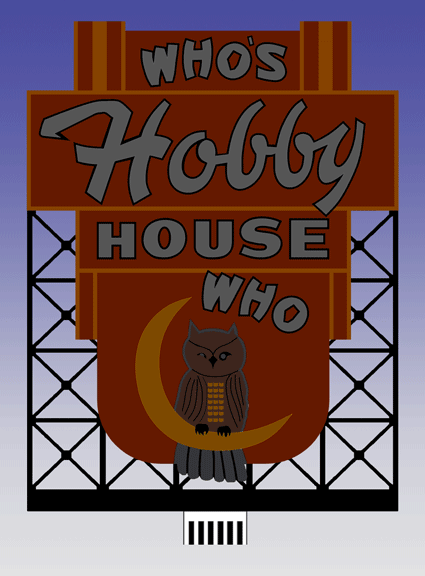 Who's Hobby House Animated Neon Billboard - Light Works USA -- Small for HO & N Scales 2-3/16 x 1-3/4"  5.6 x 4.5cm