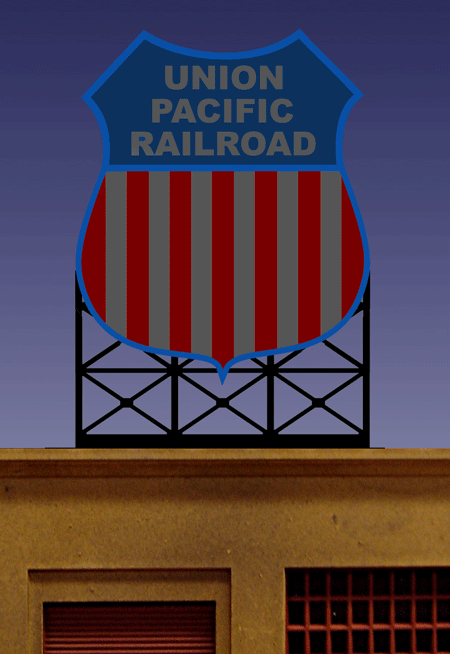 Union Pacific Rooftop Animated Billboard - Light Works USA -- Small for HO & N Scales 2-11/16 x 1-13/16"  6.9 x 4.6cm