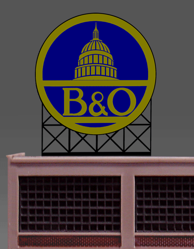 Baltimore & Ohio Animated Neon Billboard -- Small for HO & N Scales 1-13/16 x 2-3/16"  4.6 x 5.6cm