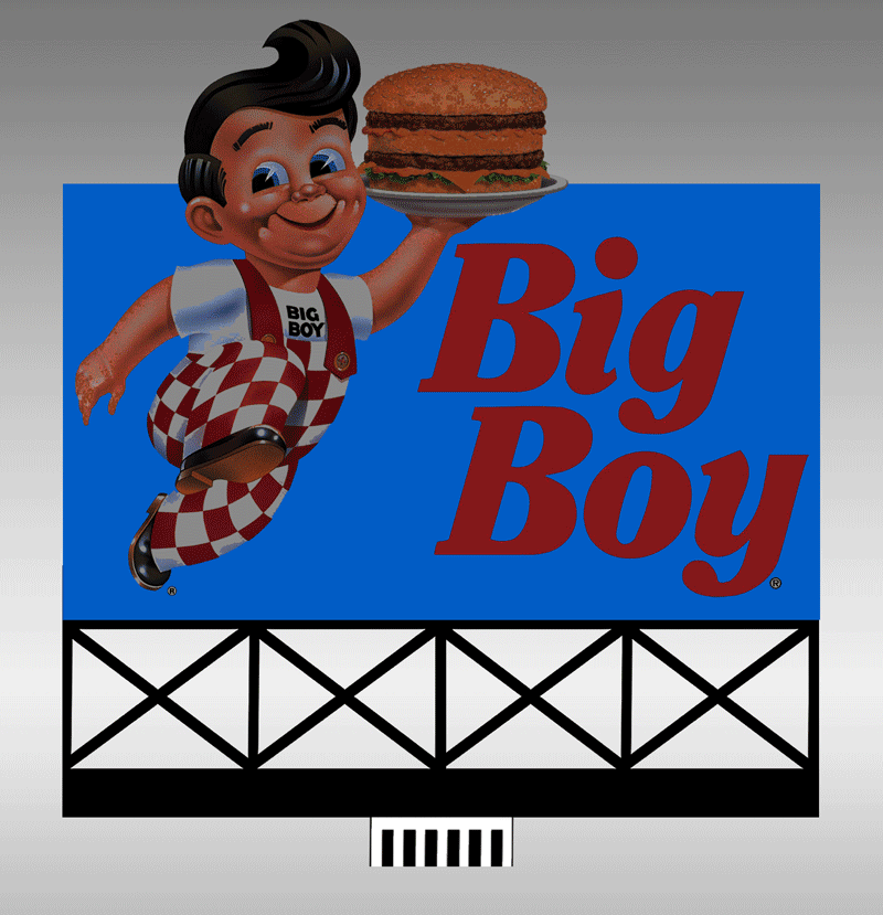 Big Boy Animated Neon Billboard -- Small for HO & N Scales - 2-1/4 x 2-3/8"  3.2 x 4.8cm