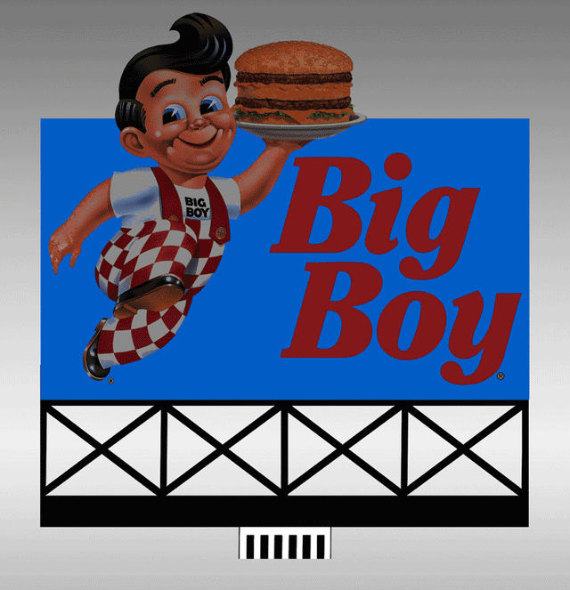 Big Boy Animated Neon Billboard -- Small for HO & N Scales - 2-1/4 x 2-3/8"  3.2 x 4.8cm