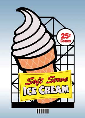 Ice Cream Cone Animated Billboard -- Small for HO and N Scales, 1-3/8 x 2-3/16"  3.6 x 5.6cm-2