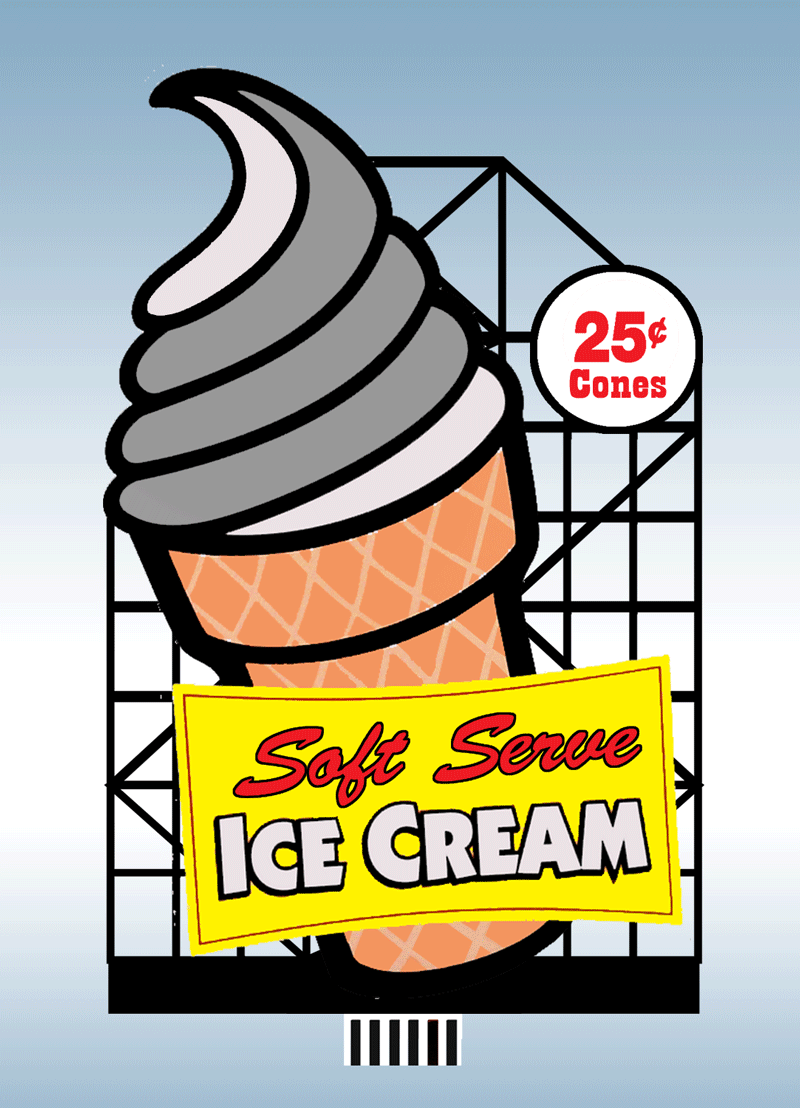 Ice Cream Cone Animated Billboard -- Small for HO and N Scales, 1-3/8 x 2-3/16"  3.6 x 5.6cm-1