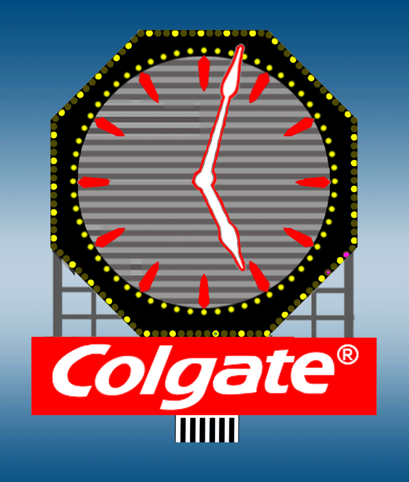 Colgate Clock Animated Billboard -- Small for HO and N Scales, 2-1/2 x 2-3/16"  6.4 x 5.6cm