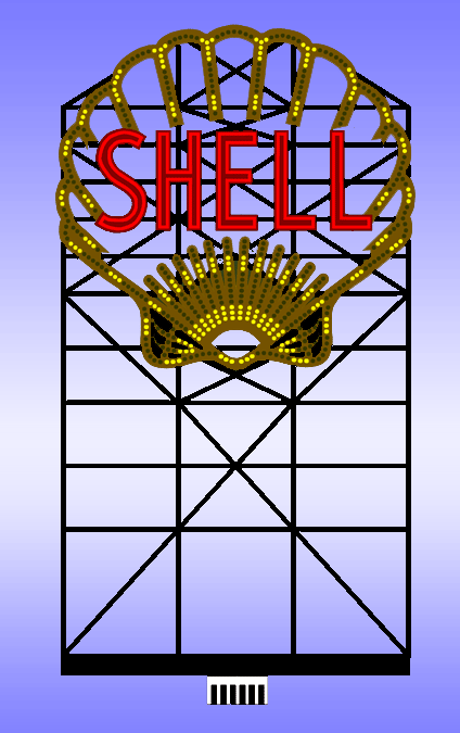 Shell Animated Neon Billboard -- Small for HO and N Scales - 2-5/16 x 4-1/8" 5.8 x 10.5cm