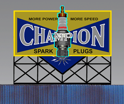 Animated Neon Billboard -- Champion Sparkplug - Large 4-13/16 Wide, 4-7/64" Tall