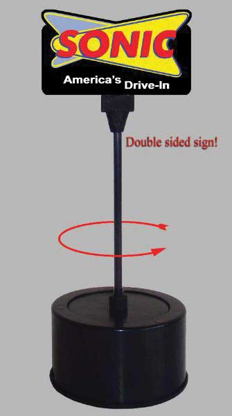 Sonic Double-Sided Rotating Sign - Light Works USA -- 2"  5.1cm Tall Mast w/3-3/16"  3.1cm Base